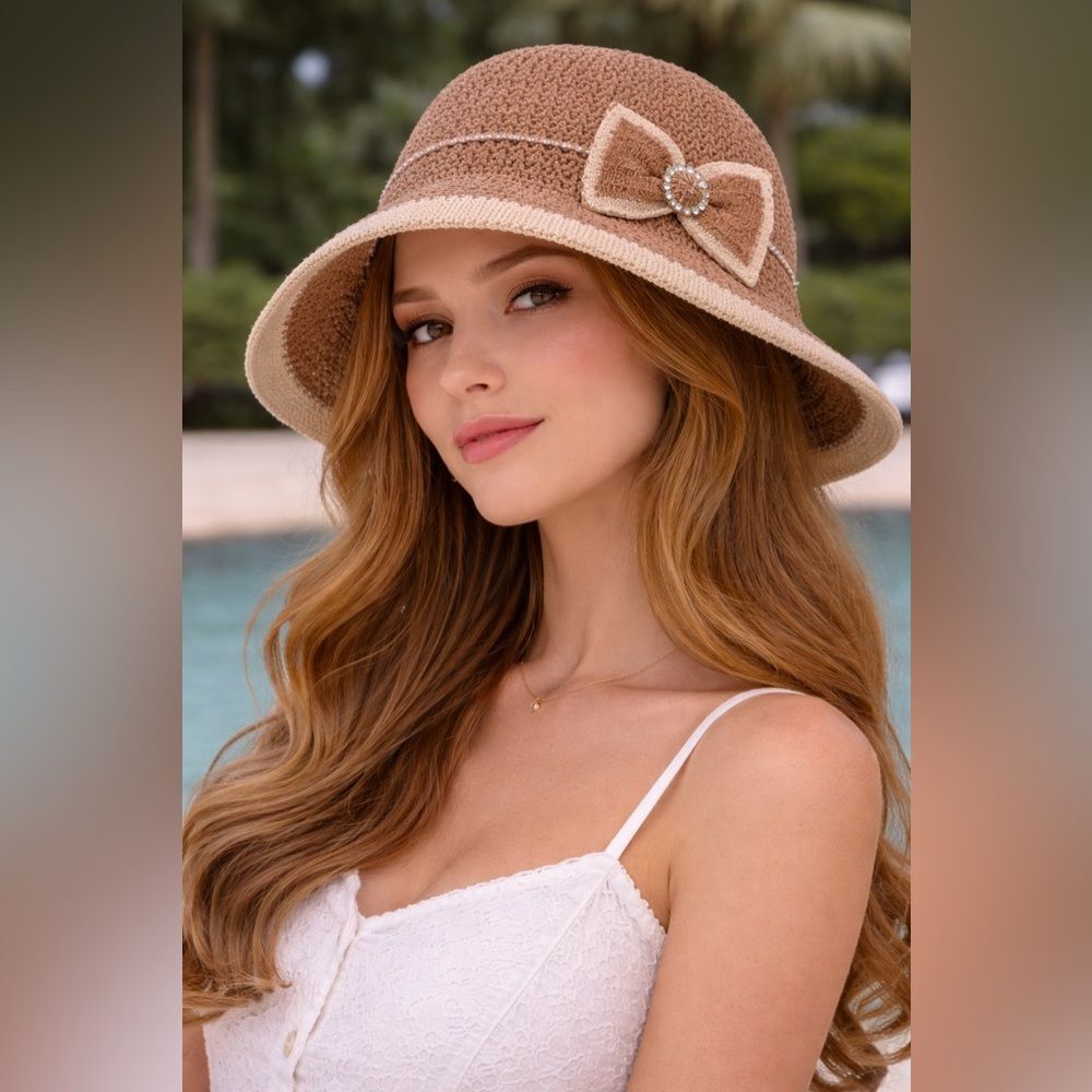 Soft Neutral Crochet Sun Hat with Bow Detail
